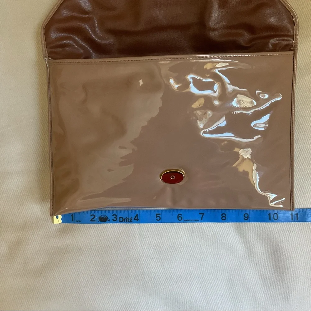 David Mehler for Dame Mocha Shiny Patent & Snakeskin Envelope Clutch VTG 70’s